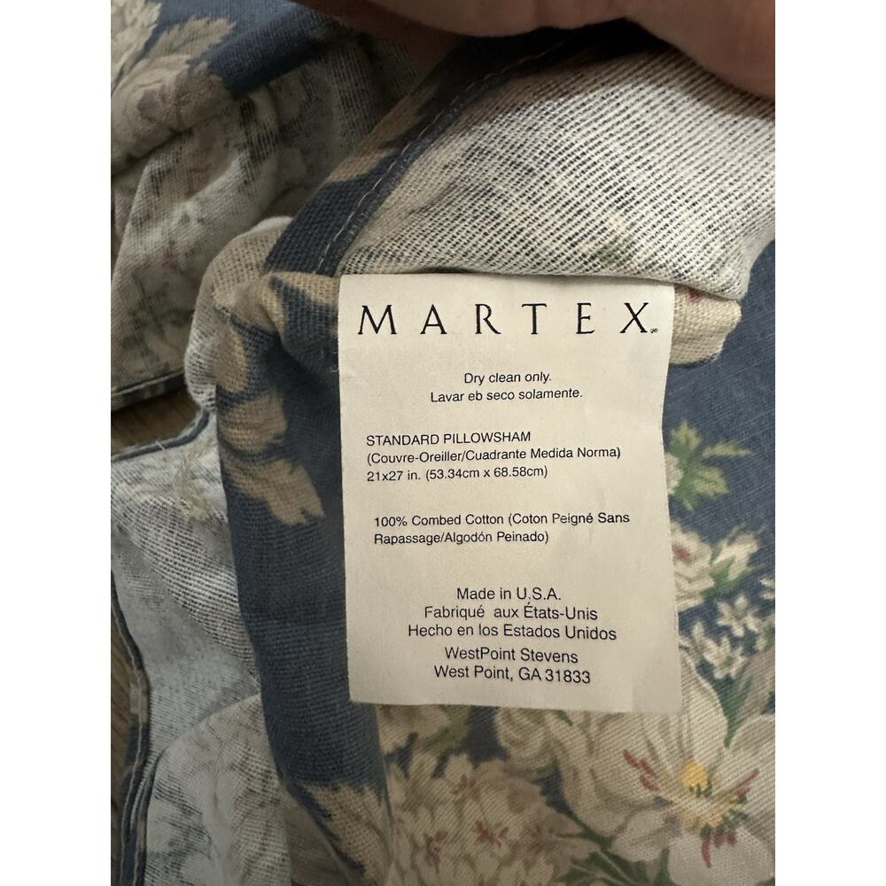 Vintage Martex Blue Beige Floral Ruffled Shabby Chic Cottage Stand Pillow Shams - Picture 7 of 10